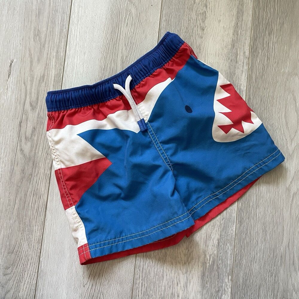 Mini Boden Trunks shark swim boys Blue (size 3-4Y) vacation colorful beach